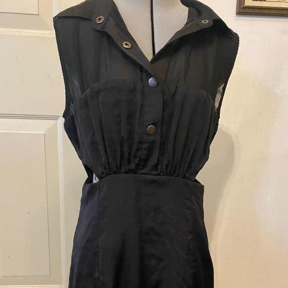 Free People little black cut out button up mesh dress size 8 - Picture 3 of 6